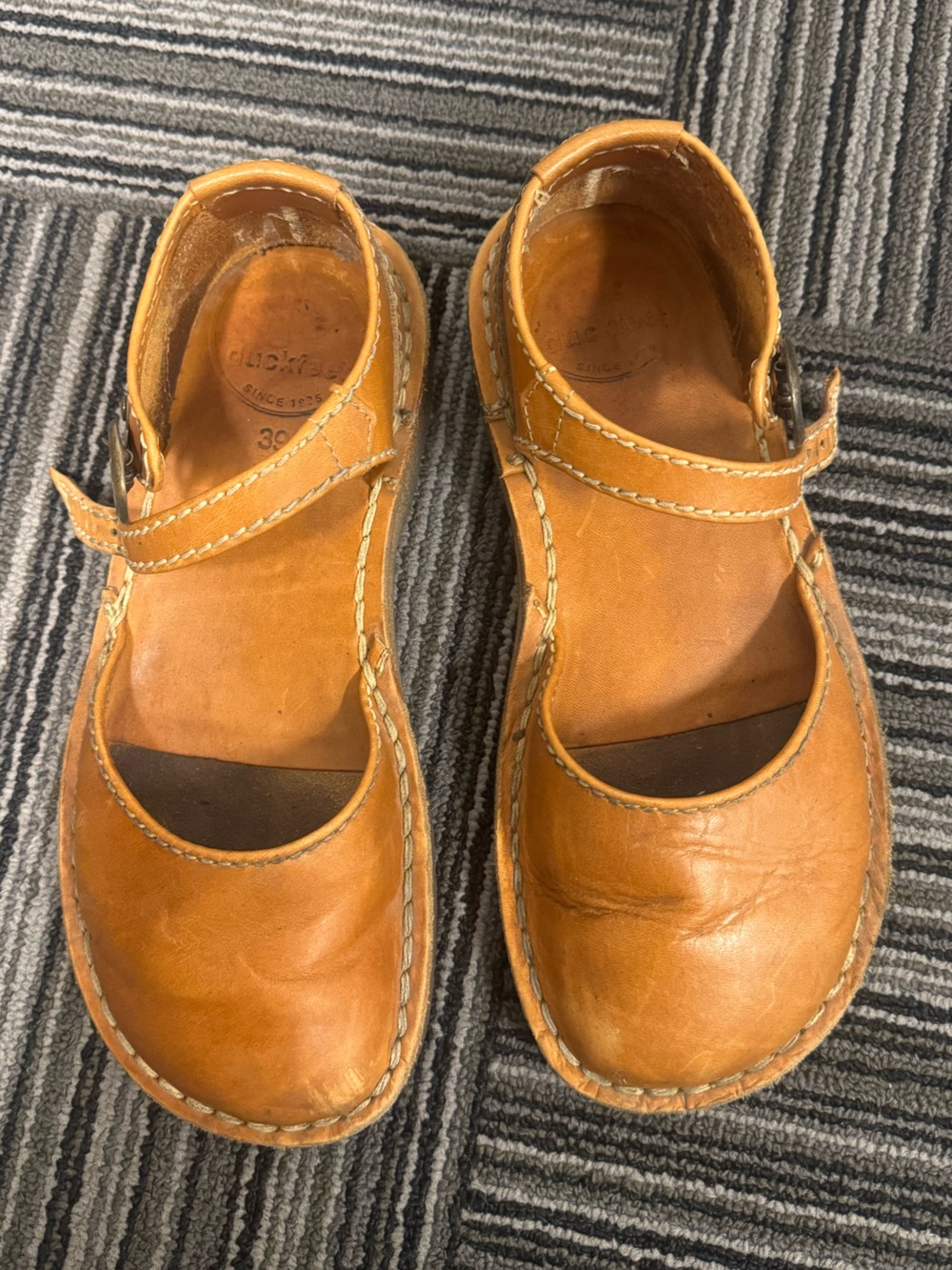 Women's Tan Leather Mary Jane Sandals with Adjustable Strap